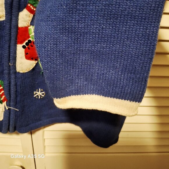 Heirloom Collectibles Snowman Blue Knit Christmas Sweater XL Ramie/Cotton Womens - Picture 2 of 6
